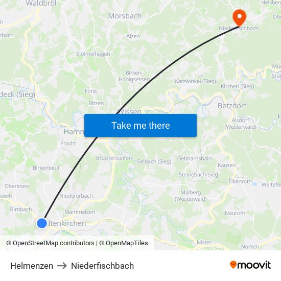 Helmenzen to Niederfischbach map