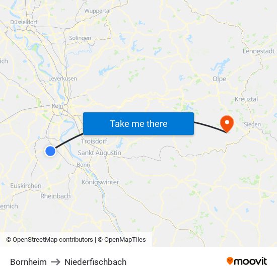 Bornheim to Niederfischbach map