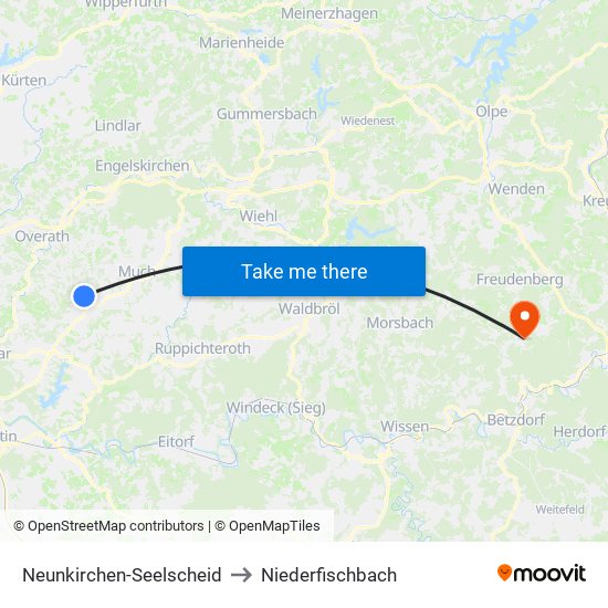 Neunkirchen-Seelscheid to Niederfischbach map