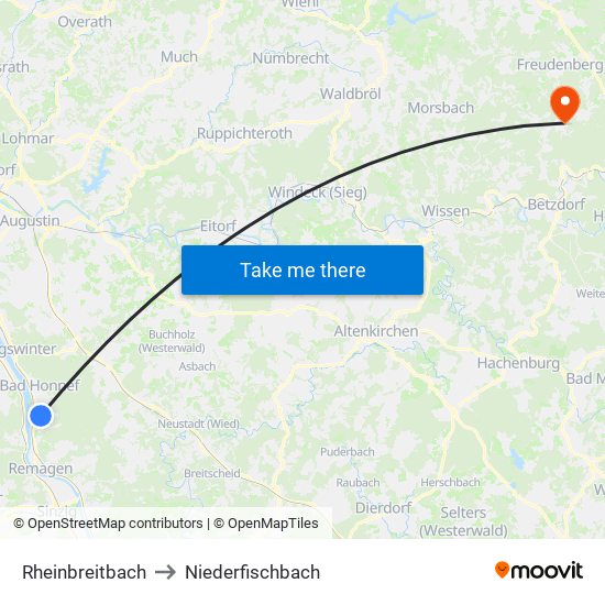 Rheinbreitbach to Niederfischbach map