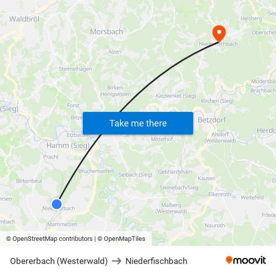 Obererbach (Westerwald) to Niederfischbach map