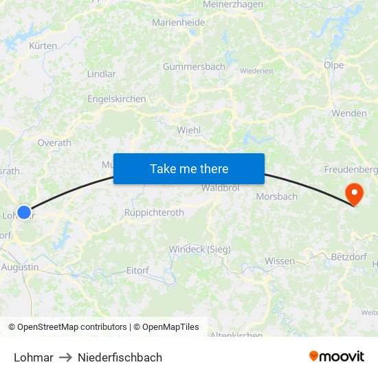 Lohmar to Niederfischbach map