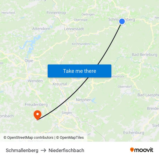 Schmallenberg to Niederfischbach map