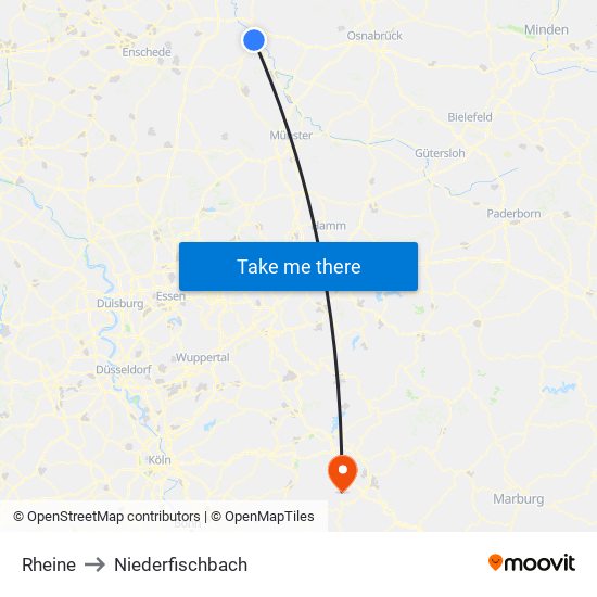 Rheine to Niederfischbach map