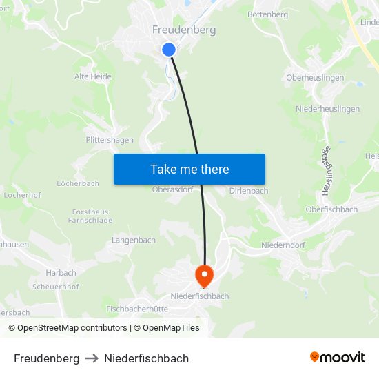 Freudenberg to Niederfischbach map