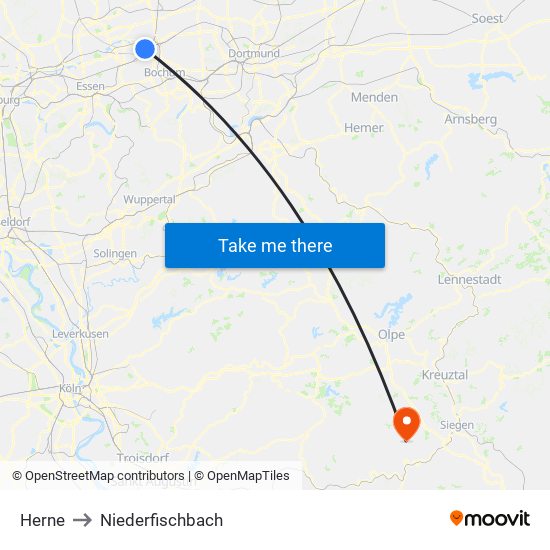 Herne to Niederfischbach map