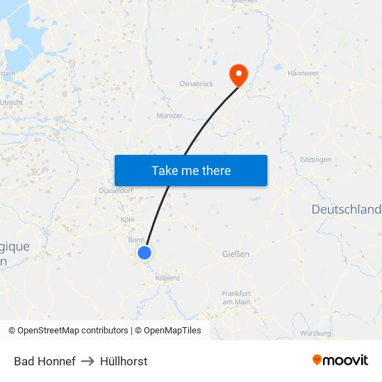 Bad Honnef to Hüllhorst map