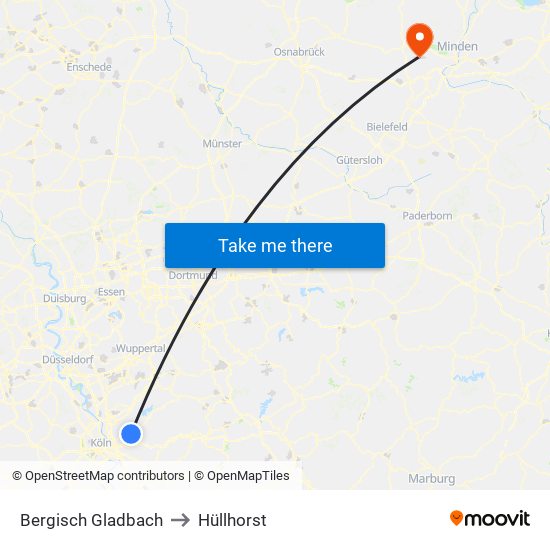 Bergisch Gladbach to Hüllhorst map