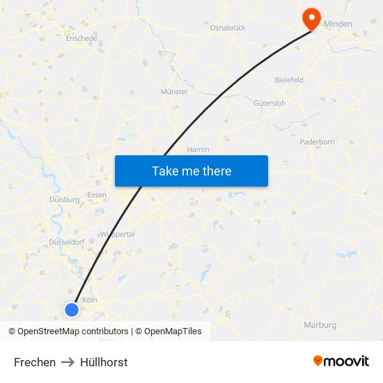 Frechen to Hüllhorst map