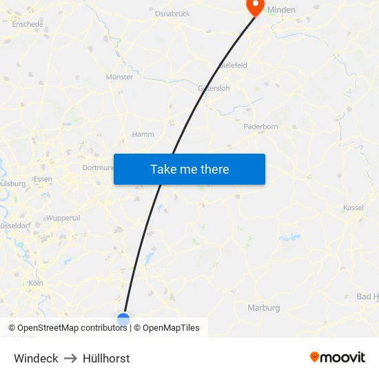 Windeck to Hüllhorst map