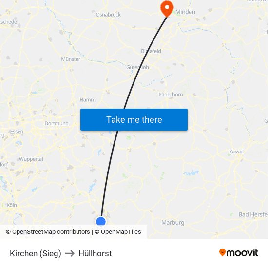 Kirchen (Sieg) to Hüllhorst map