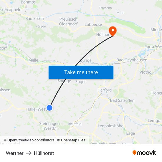 Werther to Hüllhorst map