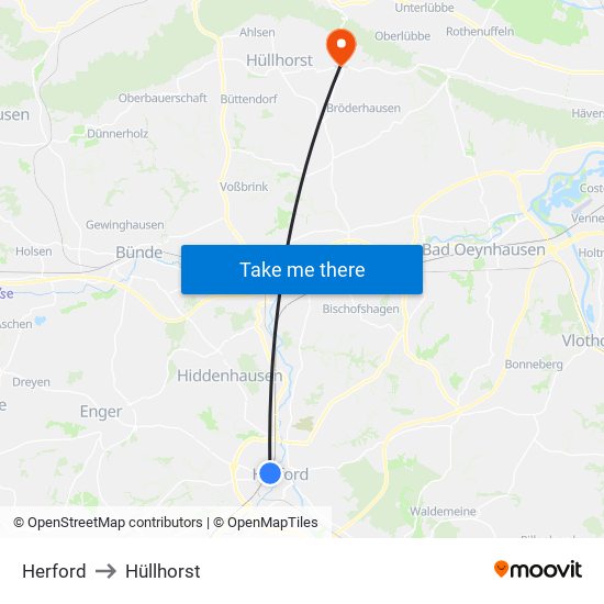 Herford to Hüllhorst map