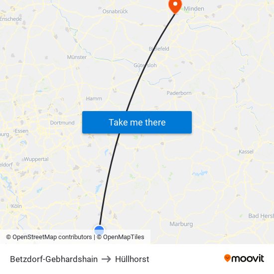 Betzdorf-Gebhardshain to Hüllhorst map