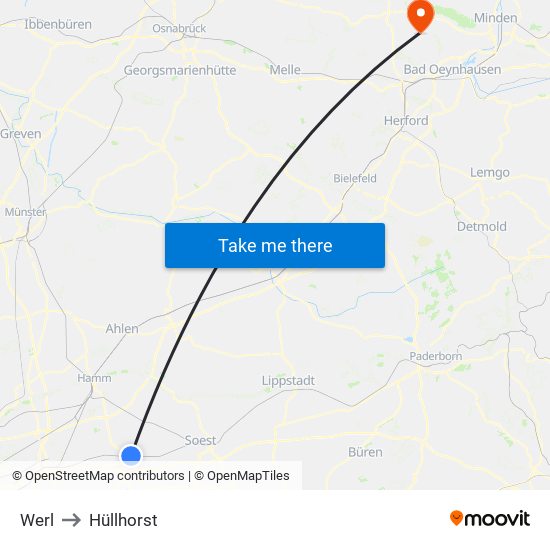 Werl to Hüllhorst map