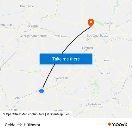 Oelde to Hüllhorst map