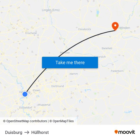 Duisburg to Hüllhorst map