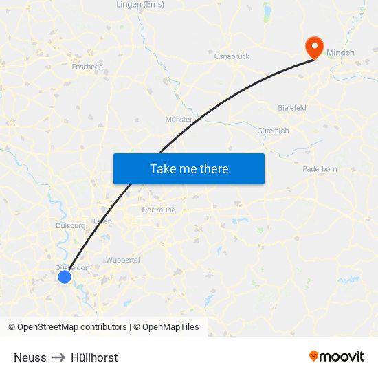 Neuss to Hüllhorst map