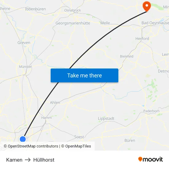 Kamen to Hüllhorst map