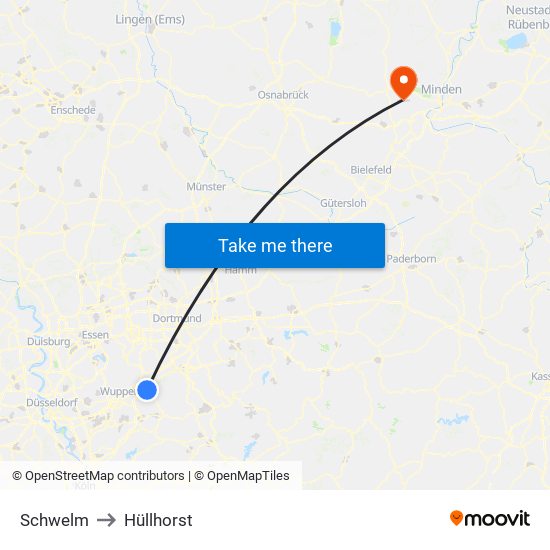 Schwelm to Hüllhorst map