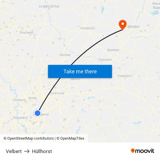 Velbert to Hüllhorst map