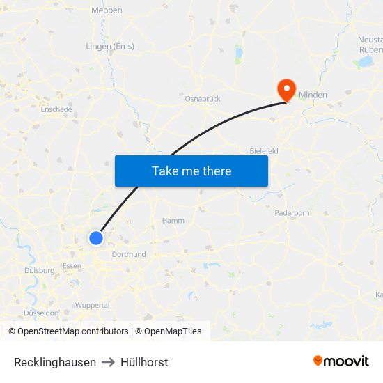 Recklinghausen to Hüllhorst map