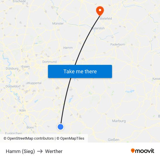 Hamm (Sieg) to Werther map