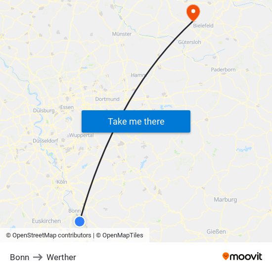 Bonn to Werther map