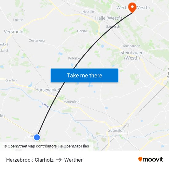 Herzebrock-Clarholz to Werther map