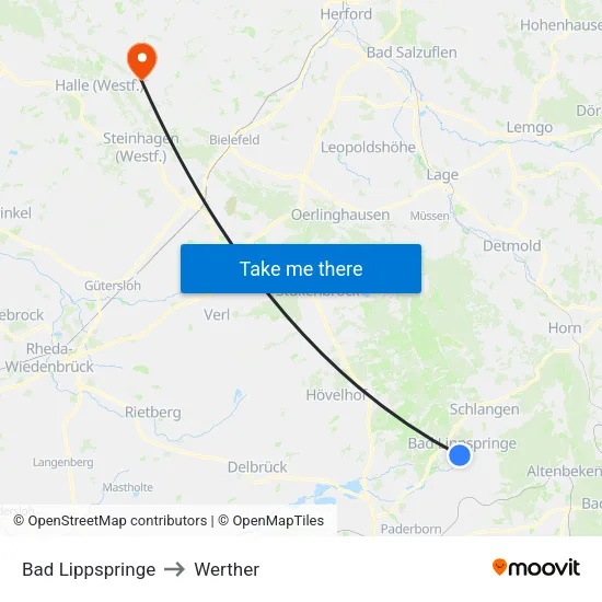 Bad Lippspringe to Werther map