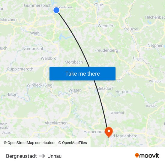 Bergneustadt to Unnau map