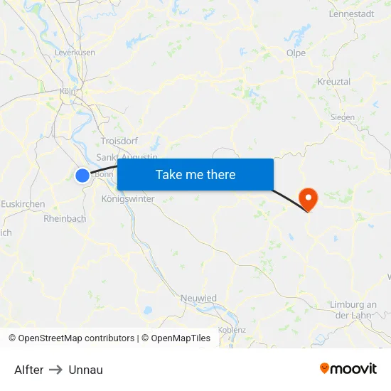 Alfter to Unnau map