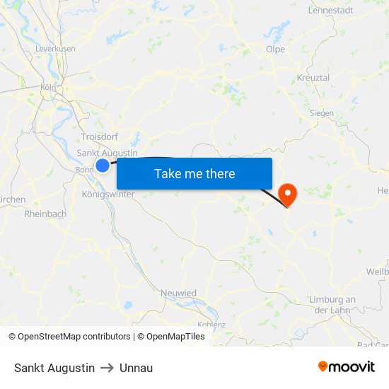 Sankt Augustin to Unnau map