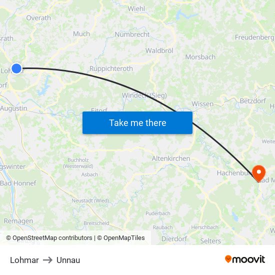 Lohmar to Unnau map
