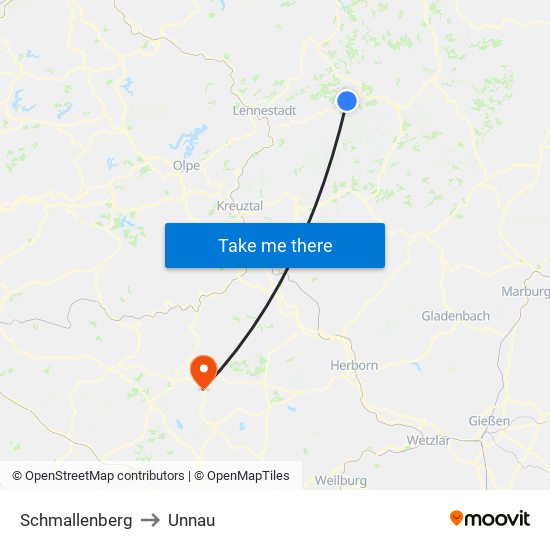 Schmallenberg to Unnau map