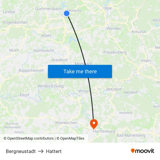 Bergneustadt to Hattert map