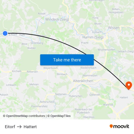 Eitorf to Hattert map
