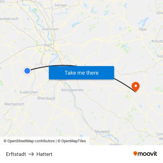 Erftstadt to Hattert map