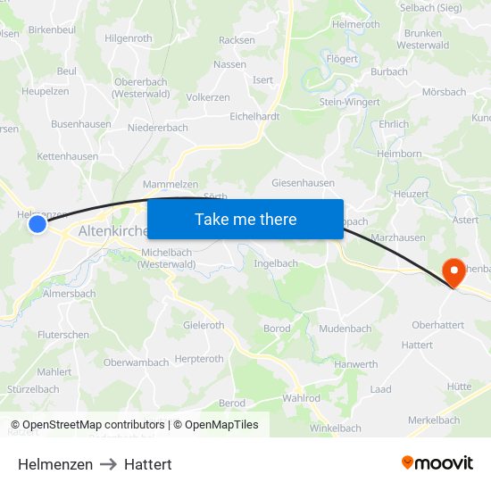Helmenzen to Hattert map