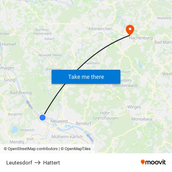 Leutesdorf to Hattert map