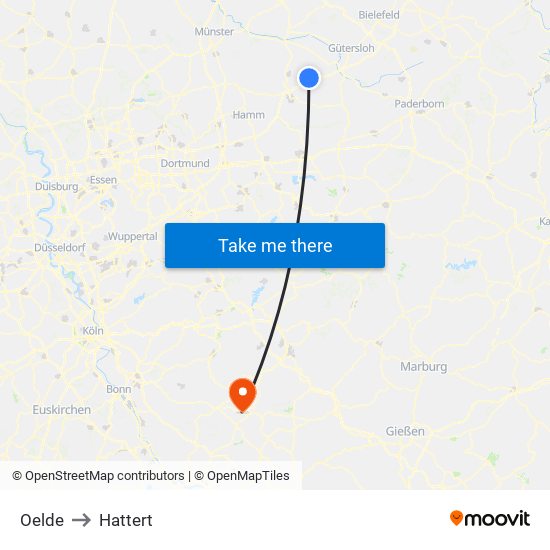 Oelde to Hattert map