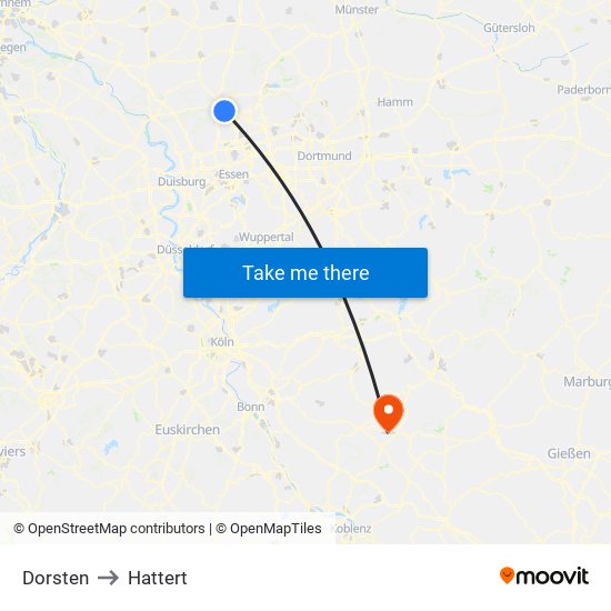 Dorsten to Hattert map