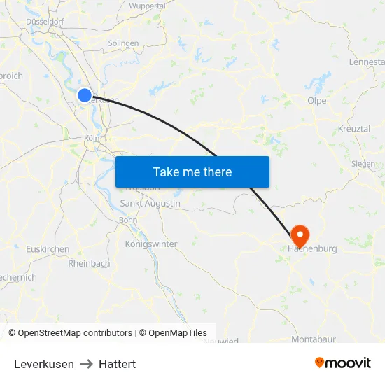 Leverkusen to Hattert map