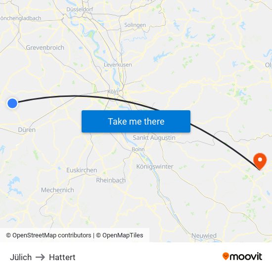 Jülich to Hattert map