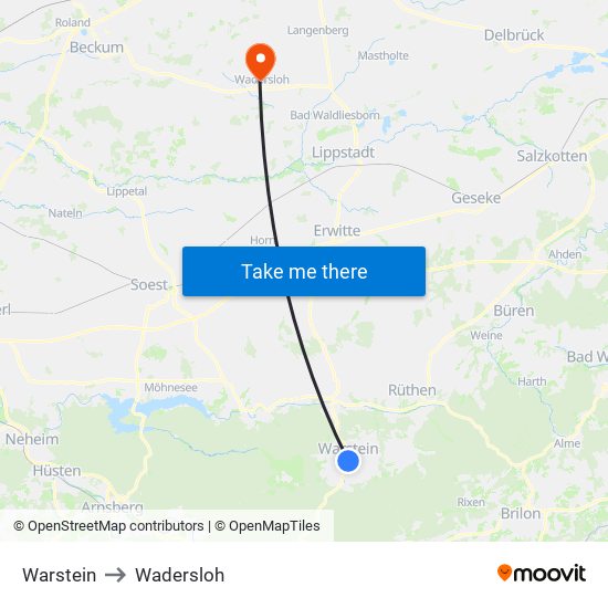 Warstein to Wadersloh map