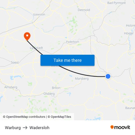 Warburg to Wadersloh map