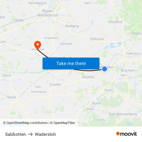 Salzkotten to Wadersloh map