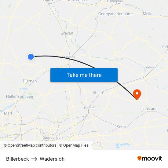 Billerbeck to Wadersloh map
