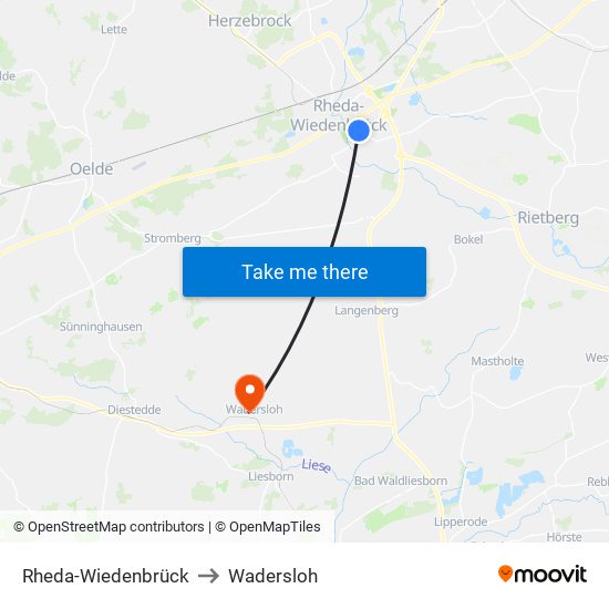 Rheda-Wiedenbrück to Wadersloh map