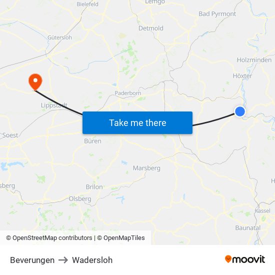 Beverungen to Wadersloh map